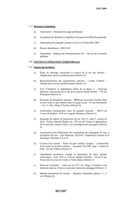 16.01.2001 ASSEMBLÉE RÉGULIÈRE DU ... - Ville de Gatineau