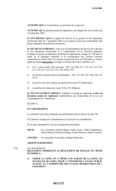 16.01.2001 ASSEMBLÉE RÉGULIÈRE DU ... - Ville de Gatineau