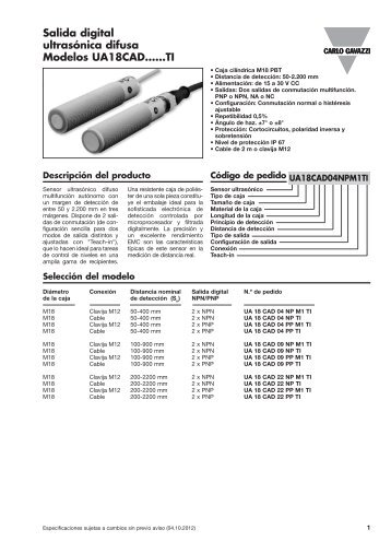 Salida digital ultrasónica difusa Modelos UA18CAD......TI