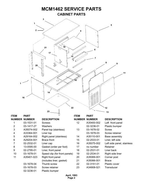 MCM1462 SERVICE PARTS - Scotsman Ice Systems