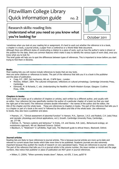 Fitzwilliam College Library Quick information guide no. 2