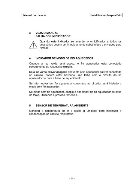 Umidificador Respiratório Manual do Usuário - FisioCare