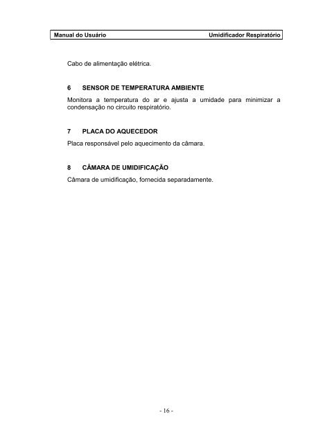 Umidificador Respiratório Manual do Usuário - FisioCare