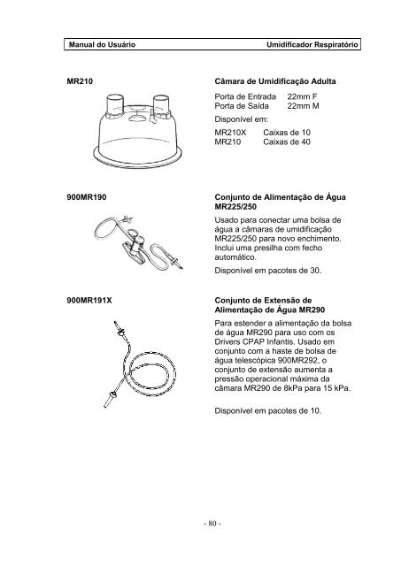 Umidificador Respiratório Manual do Usuário - FisioCare