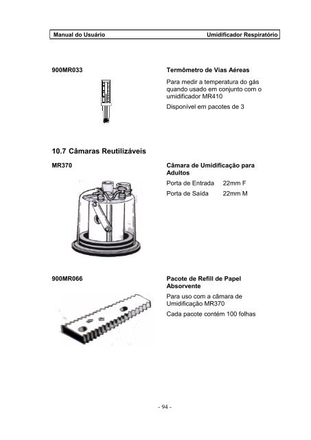 Umidificador Respiratório Manual do Usuário - FisioCare