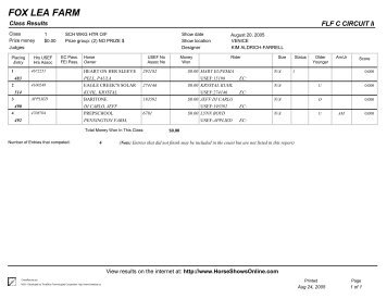 Fox Lea Farm "C" Circuit II Horse Show Class Results 2005