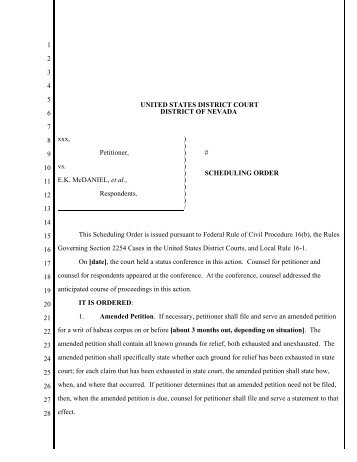 Appendix F-4: District of Nevada—Scheduling Order
