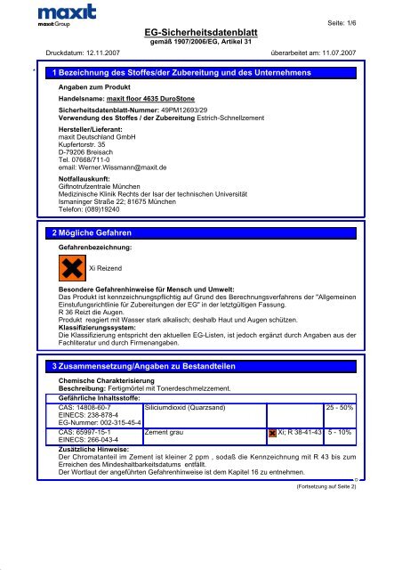 EG-Sicherheitsdatenblatt - bei Franken Maxit