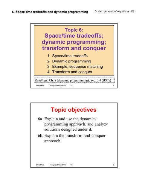Space Time Tradeoffs Dynamic Programming Framingham State