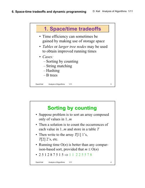 Space/time tradeoffs; dynamic programming - Framingham State ...