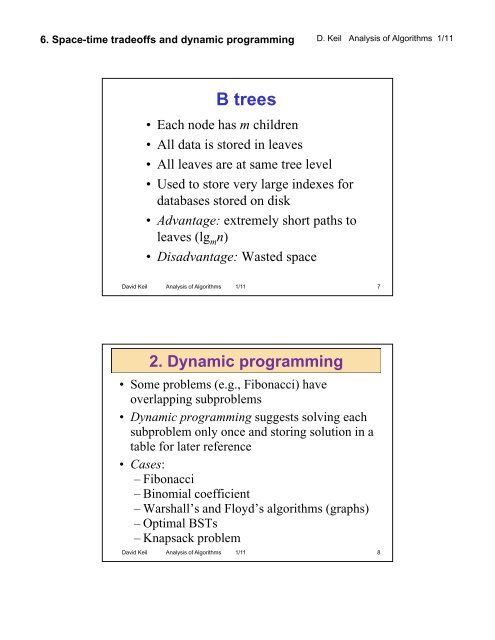 Space/time tradeoffs; dynamic programming - Framingham State ...