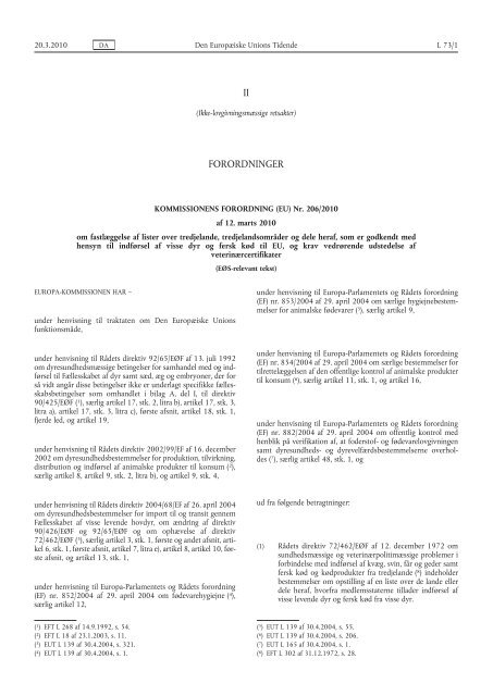 Kommissionens forordning (EU) nr. 206/2010 af 12. marts ... - Lovdata
