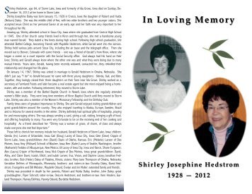 In Loving Memory - Fratzke & Jensen Funeral Home