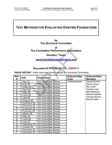 TEST METHODS FOR EVALUATING EXISTING FOUNDATIONS