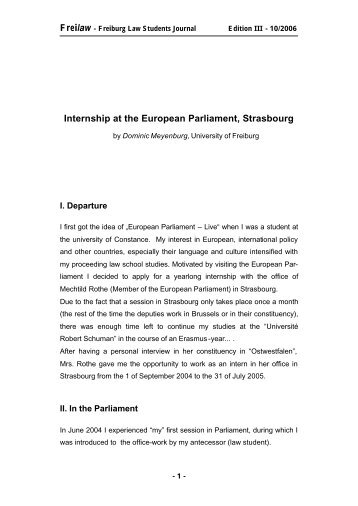 Internship at the European Parliament, Strasbourg - Freilaw ...