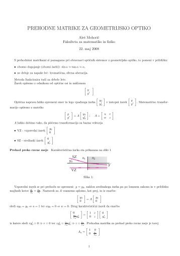 prehodne matrike za geometrijsko optiko - Fakulteta za matematiko ...