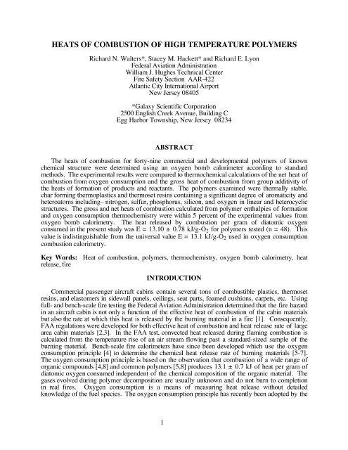 HEATS OF COMBUSTION OF HIGH TEMPERATURE POLYMERS