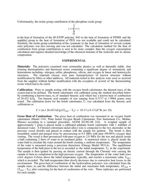 HEATS OF COMBUSTION OF HIGH TEMPERATURE POLYMERS