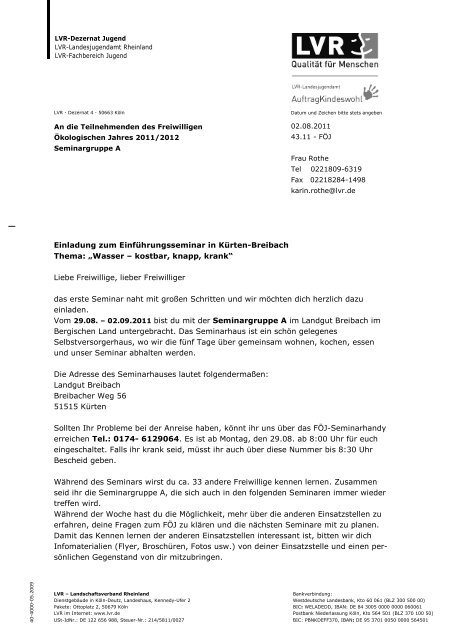 Einladung zum Einführungsseminar in Kürten-Breibach Thema ...