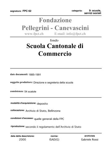 Fondo 62 - Fondazione Pellegrini Canevascini