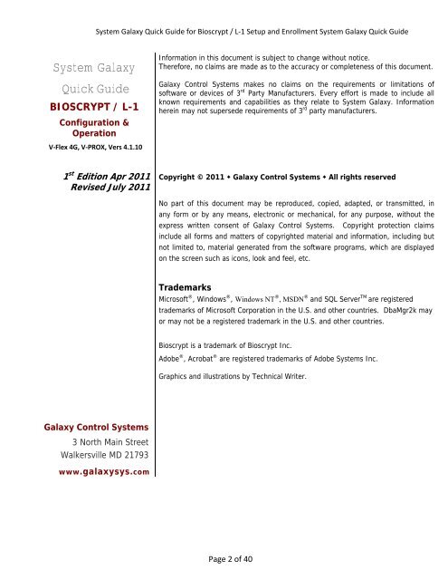 Bioscrypt / L-1 Setup and Enrollment - Galaxy Control Systems