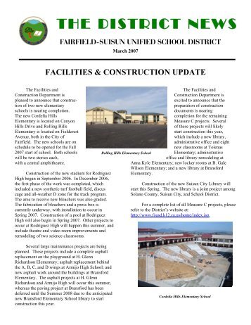 THE DISTRICT NEWS - Fairfield-Suisun Unified School District