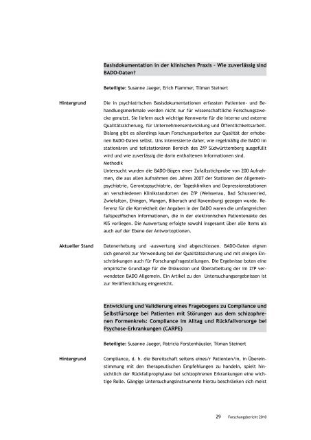 Forschungsbericht 2010 - ZfP Südwürttemberg