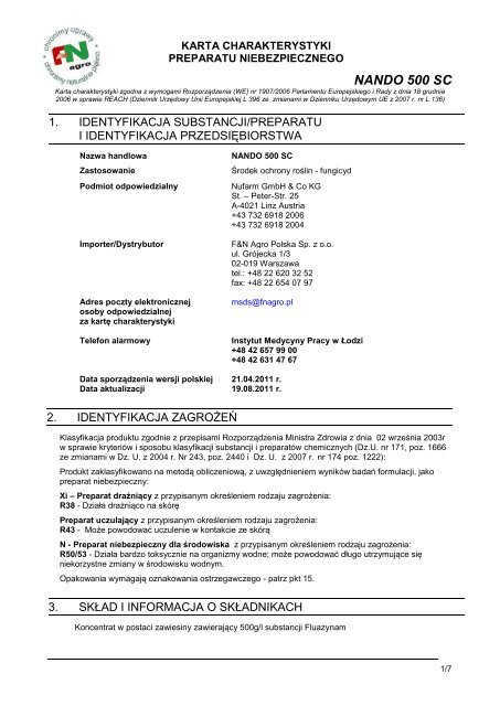 MSDS Nando 500 SC - FiN Agro Polska