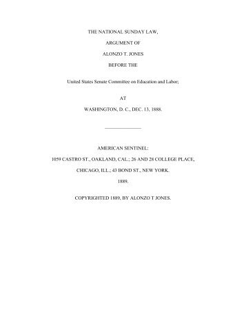 THE NATIONAL SUNDAY LAW, ARGUMENT OF ALONZO T ...