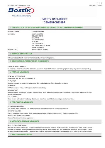 safety data sheet cementone sbr - Free-Instruction-Manuals.com