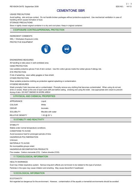 safety data sheet cementone sbr - Free-Instruction-Manuals.com