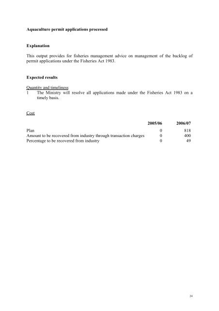 PROPOSED FISHERIES SERVICES FOR 2006/07 - Ministry of ...