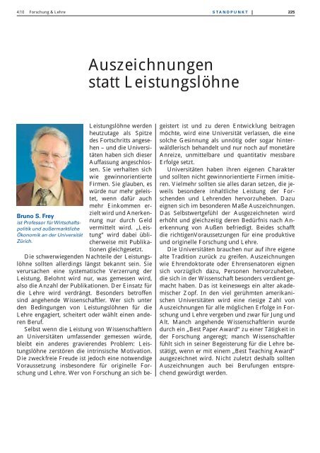 Auszeichnungen statt Leistungslöhne - Forschung & Lehre