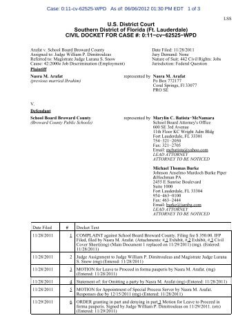 CIVIL DOCKET FOR CASE #: 0:11−cv−62525−WPD - United States ...