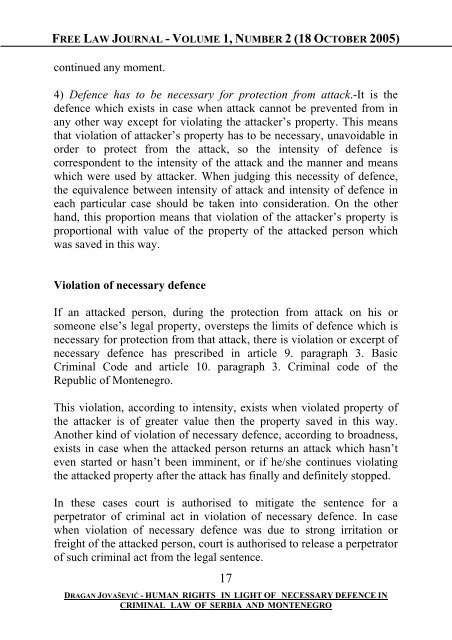 FREE LAW JOURNAL Volume 1, Number 2 (October 18, 2005)