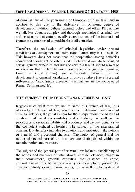 FREE LAW JOURNAL Volume 1, Number 2 (October 18, 2005)