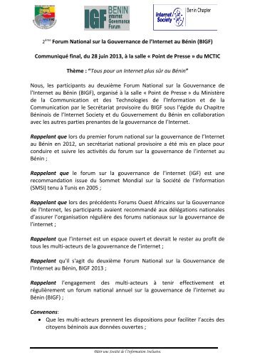 2ème Forum National sur la Gouvernance de l'Internet au Bénin ...