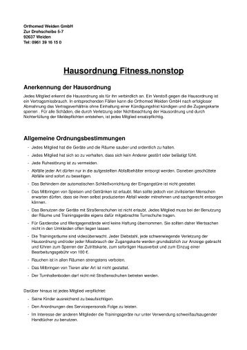 Hausordnung Fitness.nonstop - Orthomed Weiden GmbH