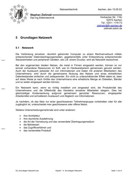 5 Grundlagen Netzwerk - Zielinski.fh-aachen.de - FH Aachen