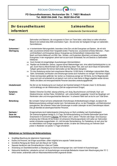 Gesundheitswesen - Salmonellose - Neckar-Odenwald-Kreis