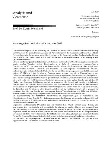 Analysis und - am Institut für Mathematik der Universität Augsburg