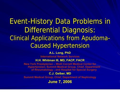 Statistical Event-History Problems for Differential Diagnosis in ...