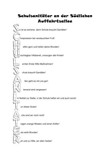 Schulsanitäter Akrostichon - Grundschule an der Südlichen ...