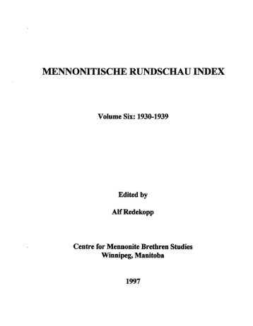 MENNONITISCHE RUNDSCHAU INDEX - Canadian Conference of ...