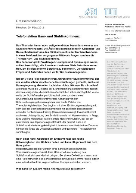 Pressemitteilung - Klinikum rechts der Isar - Technische Universität ...