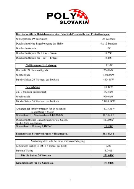 Durchschnittlichen Brennstoffverbrauch für Traglufthallen mit vier ...