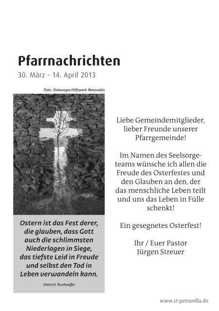 Pfarrnachrichten vom 30. März - 14. April 2013 - St. Petronilla