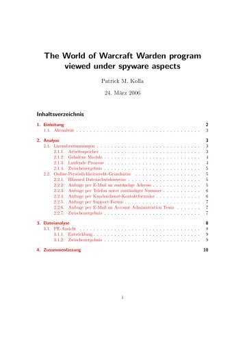 The World of Warcraft Warden program viewed under spyware aspects