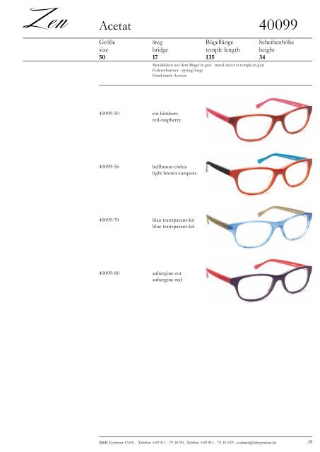 B&B Eyewear GmbH :: Katalog Zen - Acetat, Metall, Edelstahl, Titan ...