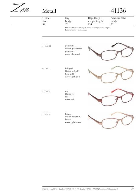 B&B Eyewear GmbH :: Katalog Zen - Acetat, Metall, Edelstahl, Titan ...